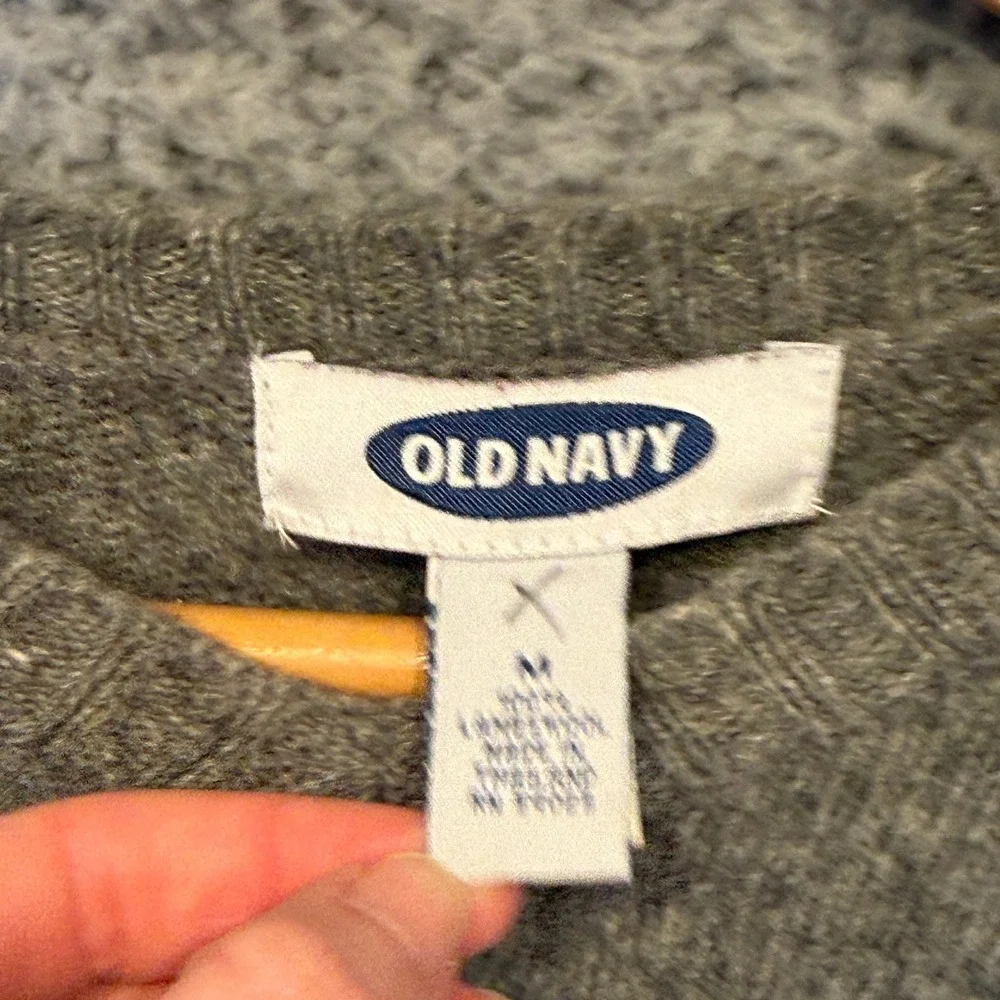 Old Navy Lambswool Sweater Mens Medium Grey Fair Isle Stripe Wool V-Neck Classic